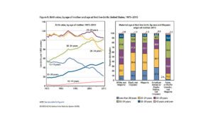 Graphs showing trends in ages of motherhood