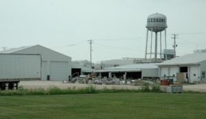 a large building with a water tower