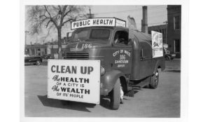 a truck with a sign on the side