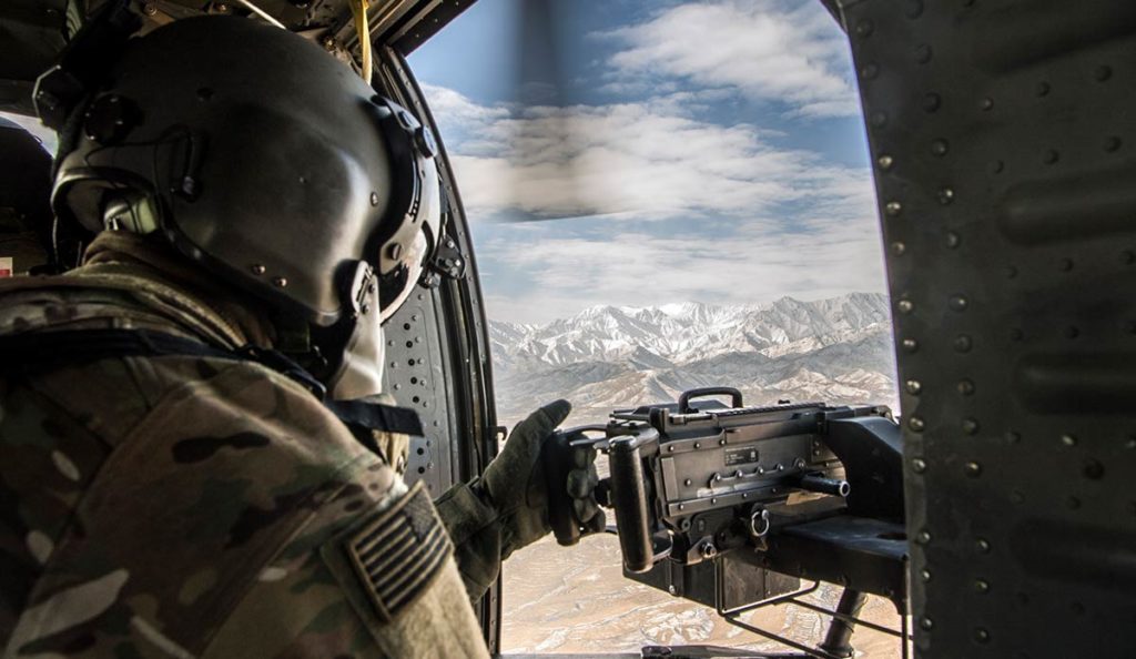 a person in a helicopter