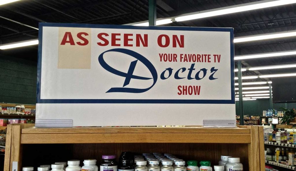 a sign on a shelf