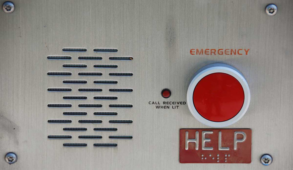 a close up of a red button
