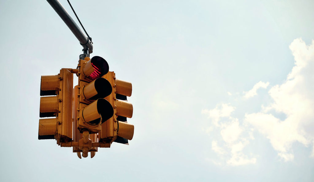 a traffic light with a red light