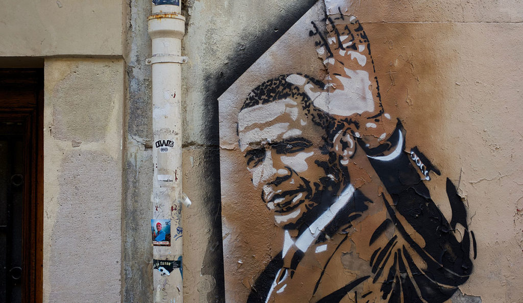 a painting of a man on a wall