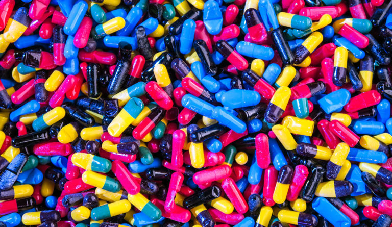 a pile of colorful pills