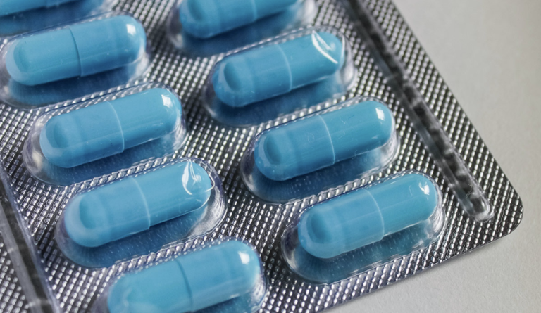 a close up of blue pills