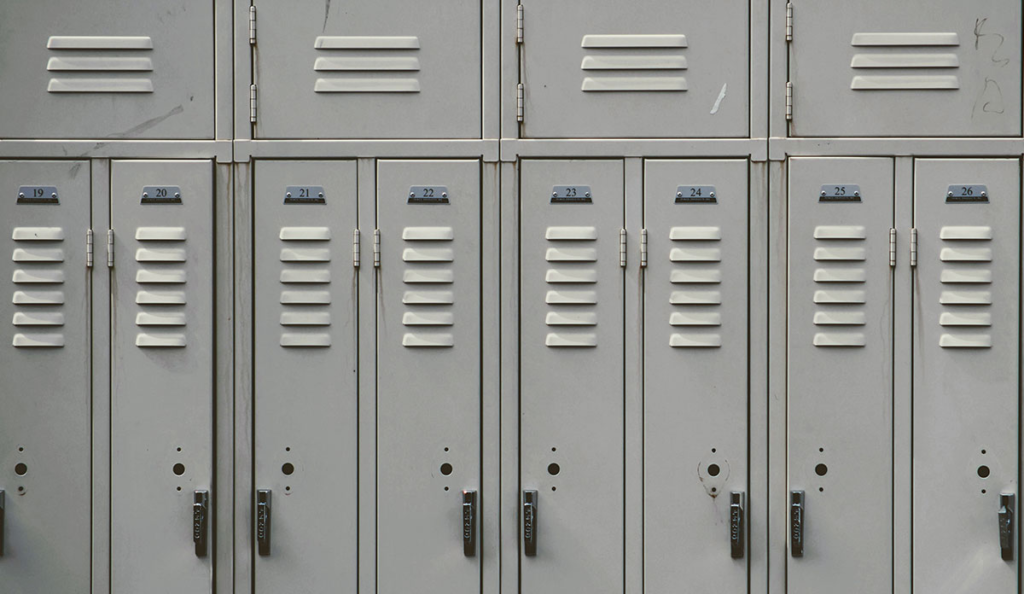 a group of white lockers