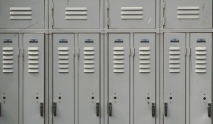 a group of white lockers