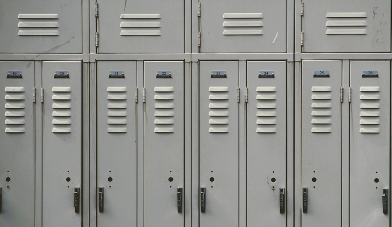 a group of white lockers