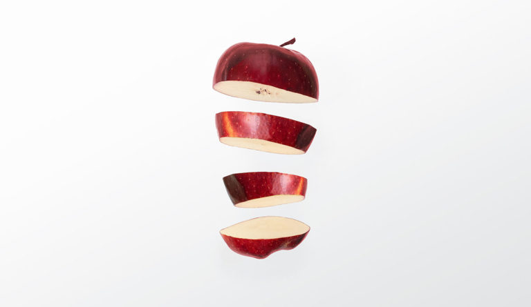 an apple sliced in half
