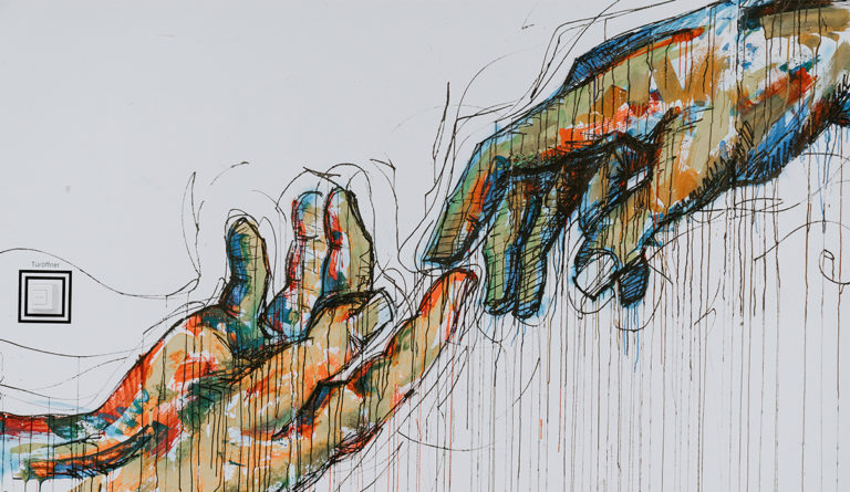 a drawing of a hand touching another hand