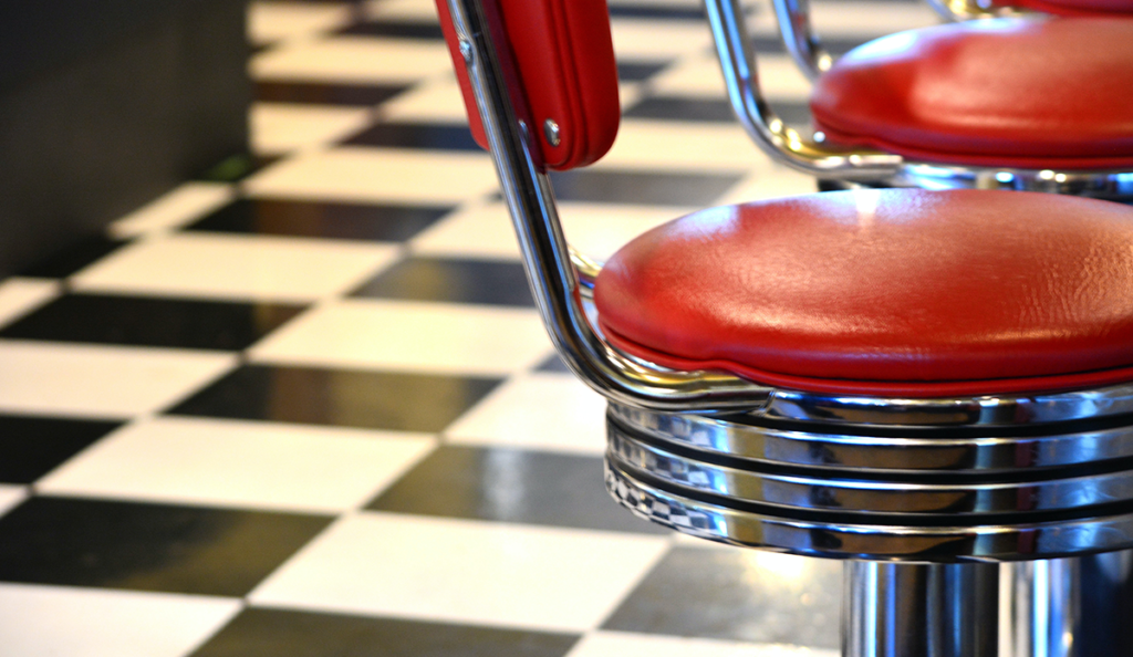 a red and black checkered floor