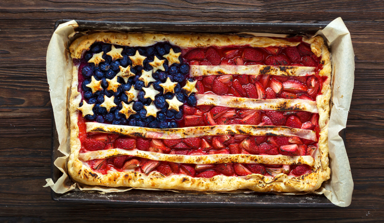 a pie with a flag on it