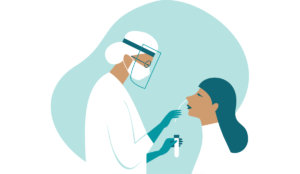 a doctor giving a patient a nasal spray