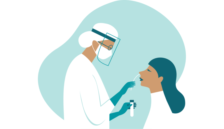 a doctor giving a patient a nasal spray