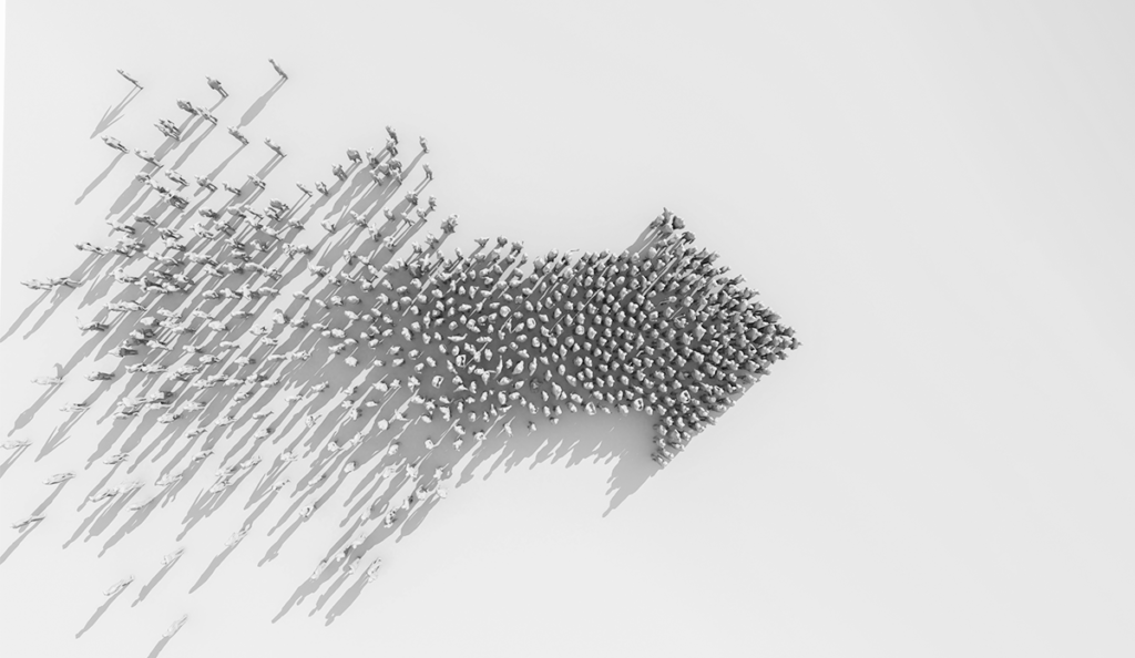 a group of people forming an arrow