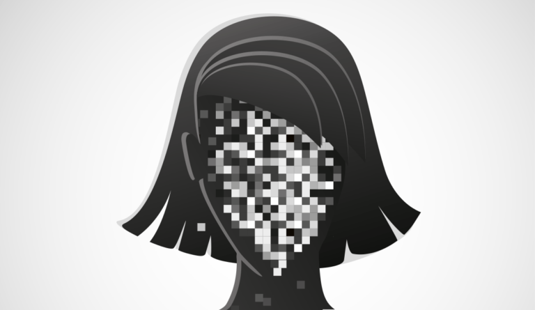 a black and white pixelated head