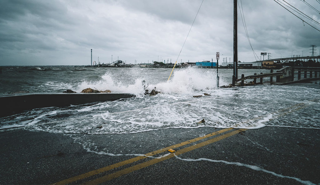 flooded street and bridge