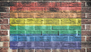 pride flag on bricks