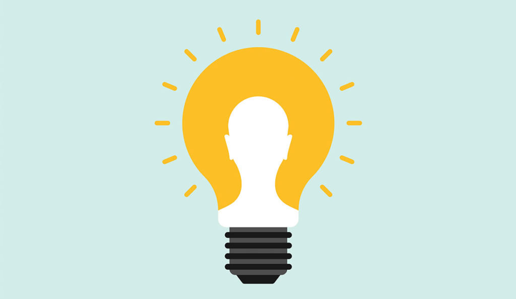 a light bulb with a person's head inside