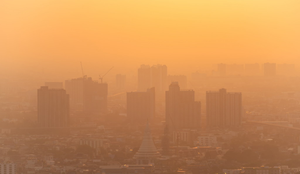 Bad air with PM 2.5 dust in the atmosphere in the city