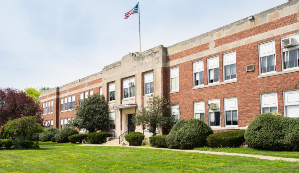 Exterior view of a typical American school building