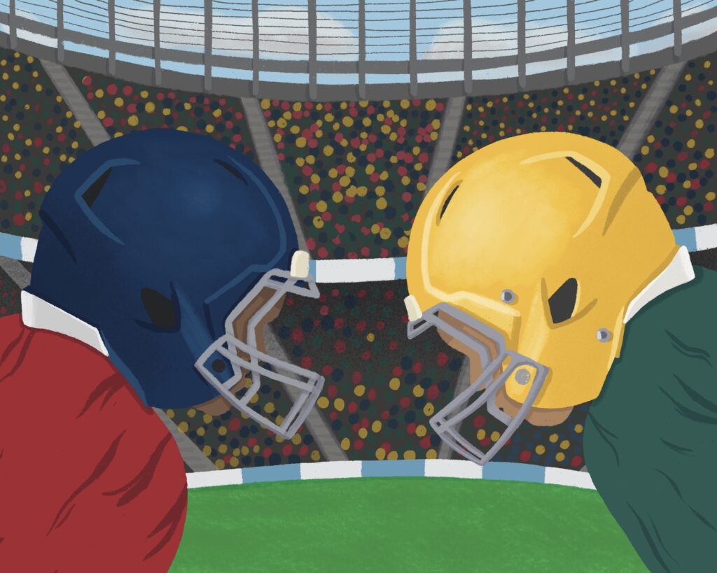 illustration of football athletes going head-to-head in a game