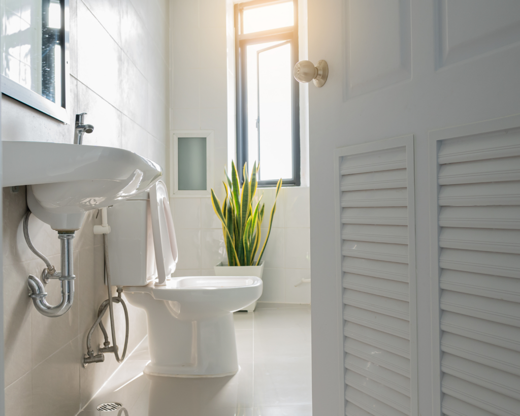 aesthetic bathroom with sun shining through window