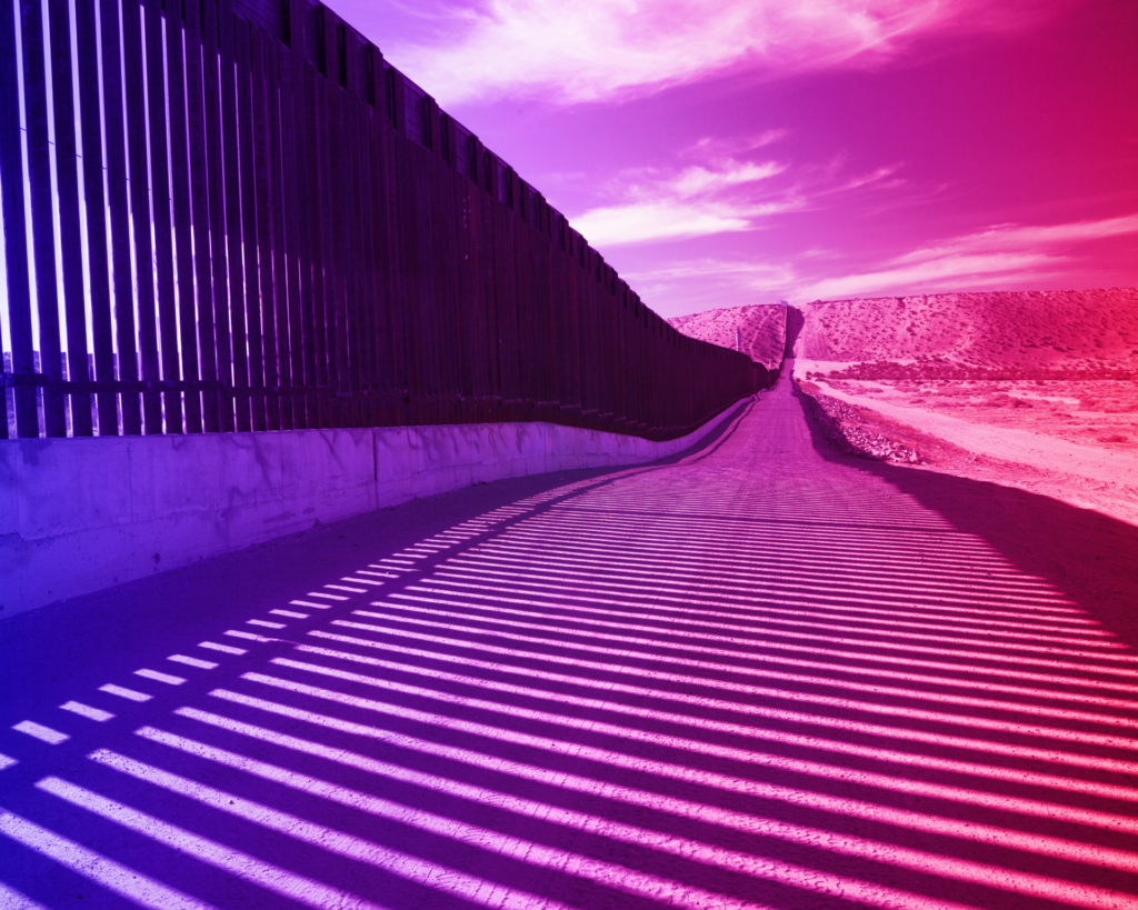 border fence with shadow with a red and blue gradient filter. immigration concept