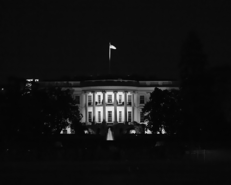 White House at night. Trump takes office concept