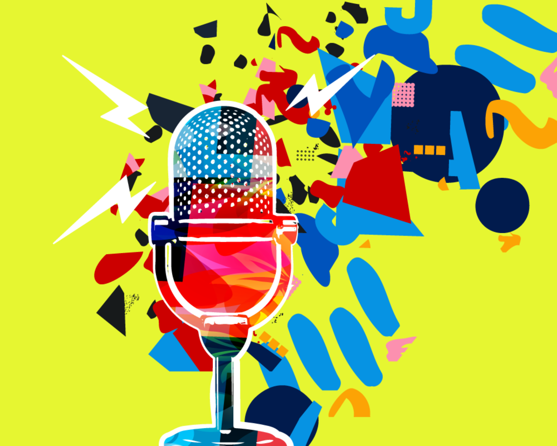Retro microphone on bright yellow background. Podcasting and creativity in music concept