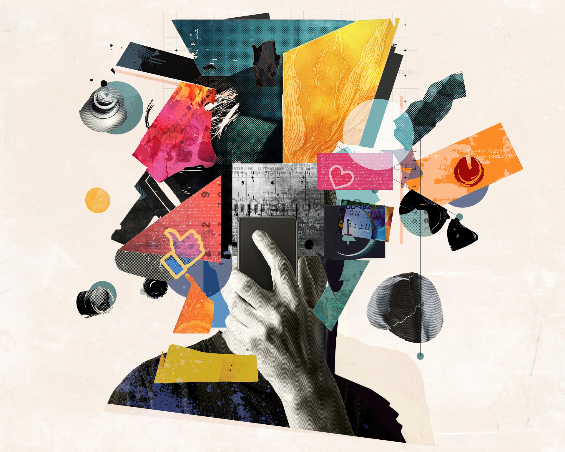 Illustration of digital overload and its impact on the human brain, showcasing fragmented thoughts, information overload. Misinformation and disease spread concept