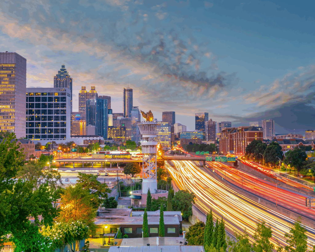 Atlanta, Georgia skyline at sunset