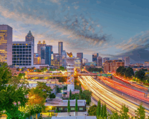 Atlanta, Georgia skyline at sunset