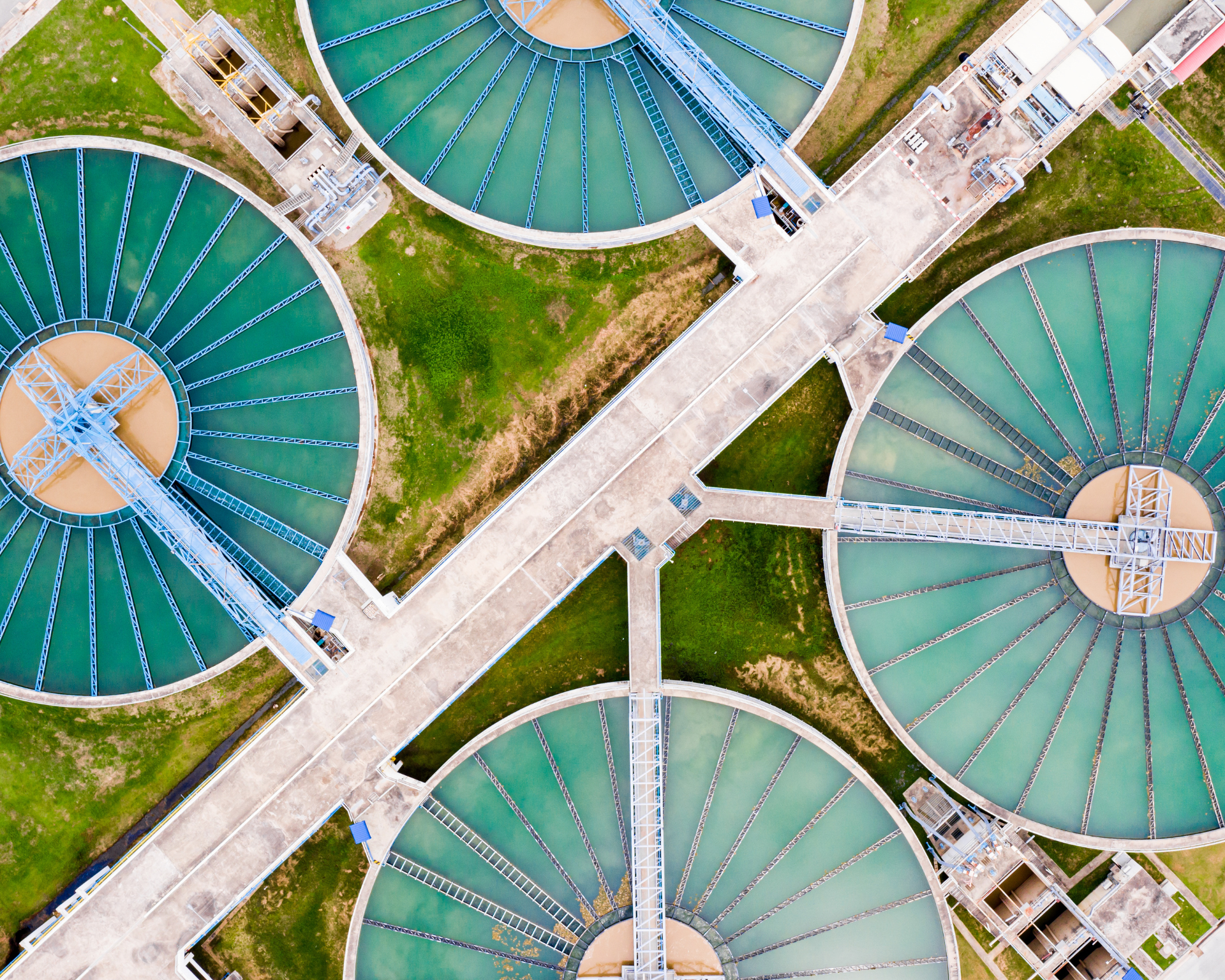 Aerial view of wastewater treatment plant, a common breeding ground for antibiotic resistance