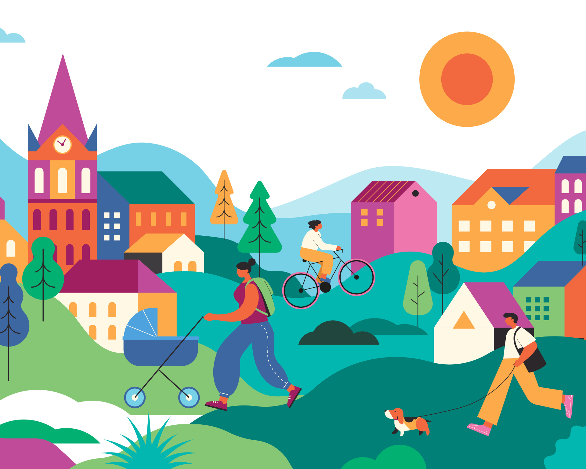 Vector illustration depicting a colorful and vibrant community