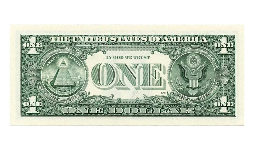 Reverse side of a dollar bill