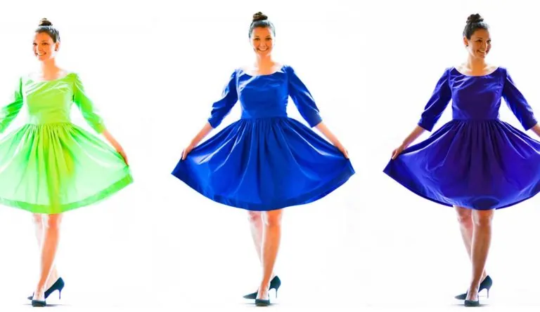 a woman in blue dress
