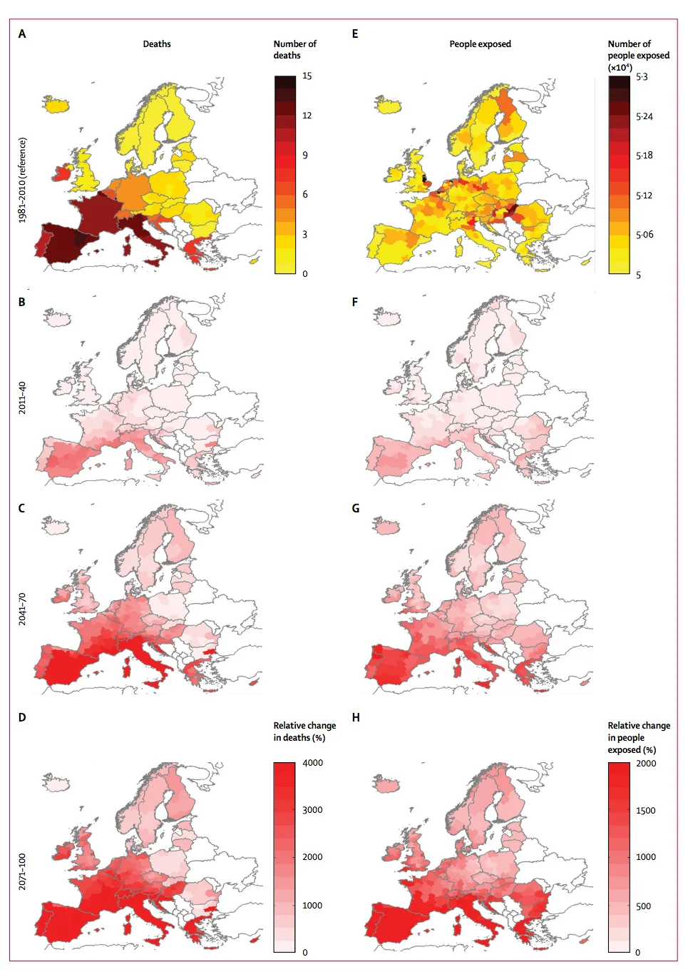 Maps showing patterns of projected changes in the overall risk of weather-related hazard