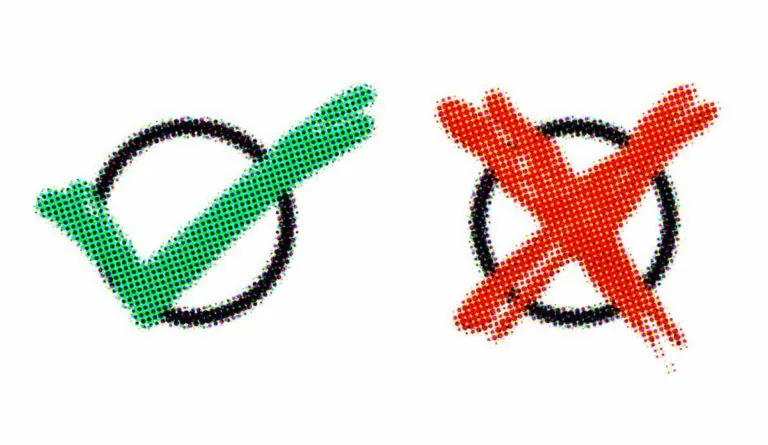 A circle with a green checkmark and a circle with a red X