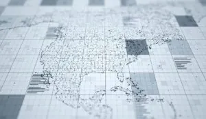 Map of the United States in dots on a grid of squares