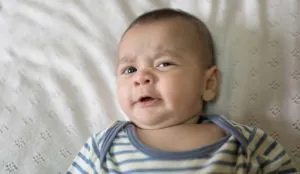 Baby with skeptical look on its face