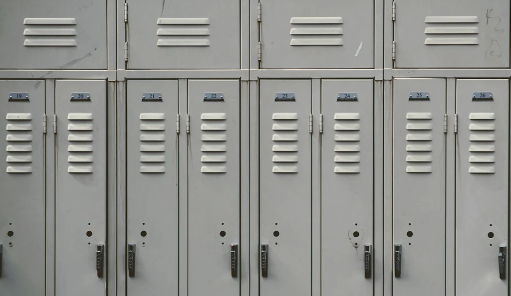 a group of white lockers