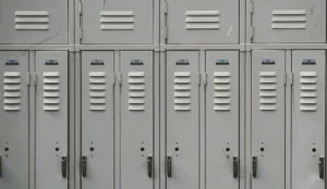 a group of white lockers