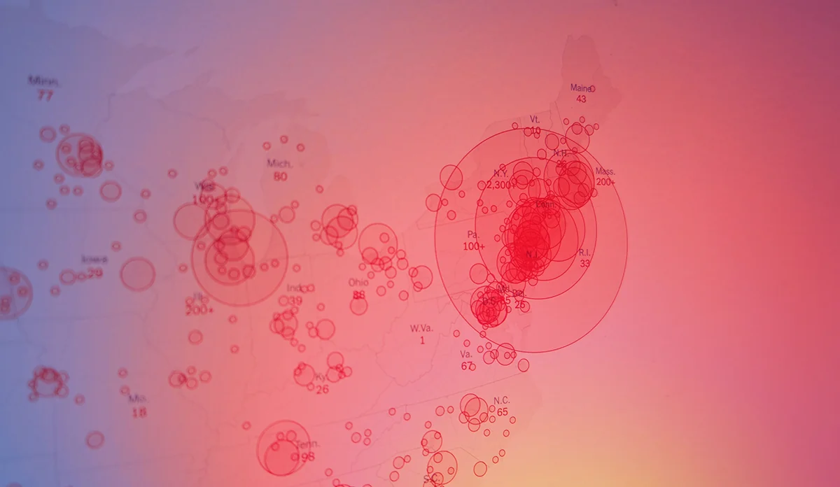 a map with red circles and numbers