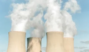 a group of smoke stacks