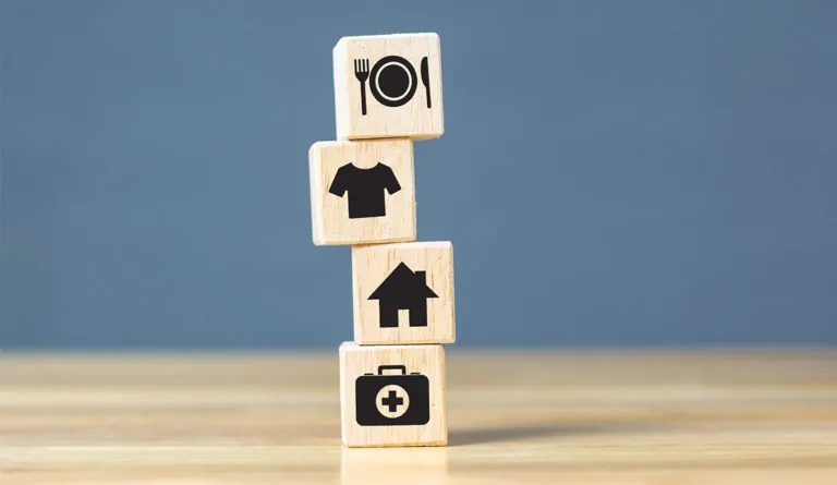 a stack of wooden blocks with icons