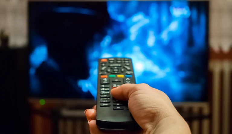 a hand holding a remote control