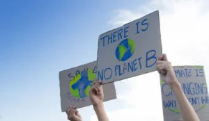 protesters holding signs calling out a lack of action on climate change