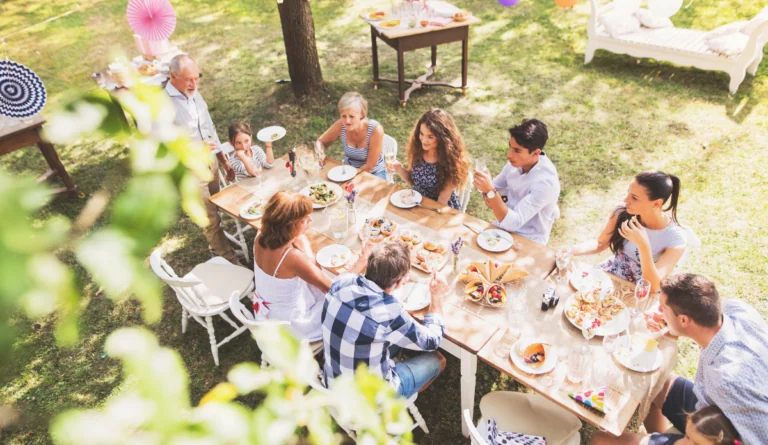 multigenerational family sits down for dinner